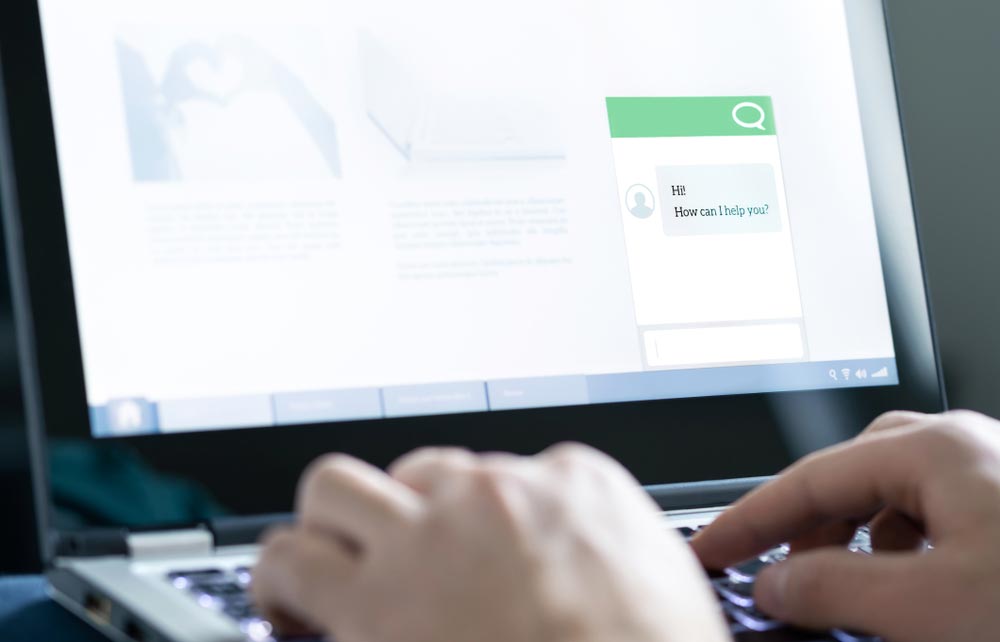 Chatbot or live chat with customer help assistant on business website